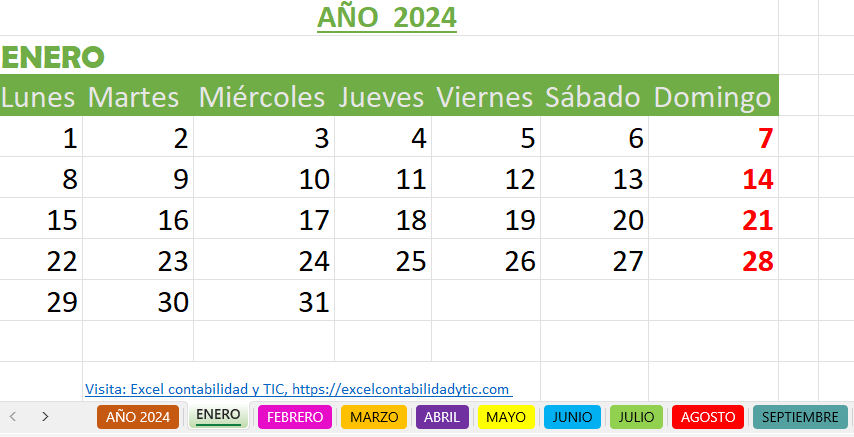 Calendario 2024 Excel gratis 2 calendario año 2024