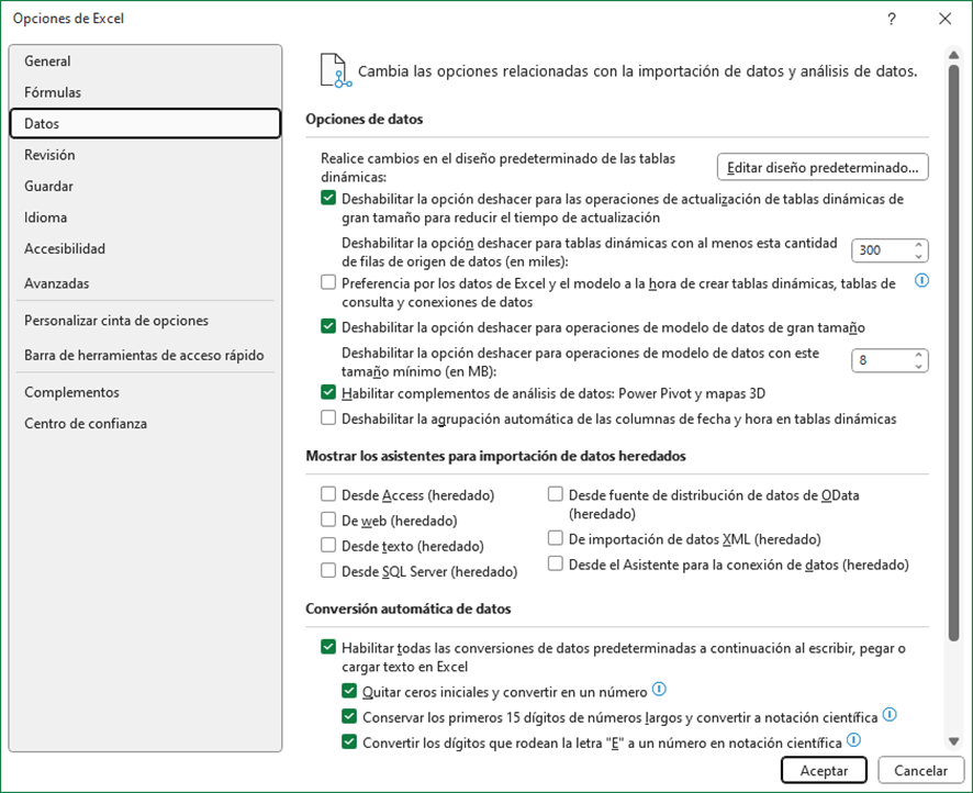 Excel configurar datos y conversión automática 2 Excel configurar datos