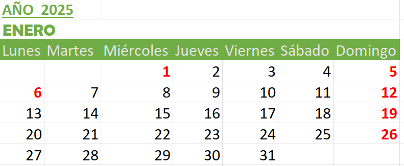 Calendario 2025 en Excel: descarga GRATIS + editable paso a paso 2 Calendario 2025 Excel